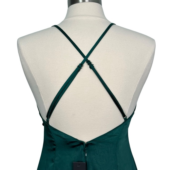 NWT Lulus Lucky Lady Hunter Green Satin Ruffled Maxi Dress Size M (6-8) - Picture 11 of 15